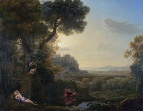 Cuadro de paisaje clásico de Claude Lorrain para decorar salones elegantes de 60x90cm
