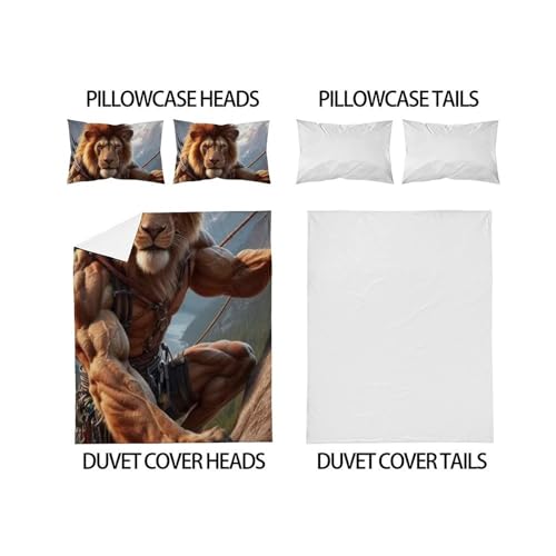 Housse de couette double lion microfibre : parure de lit douce pour chambre garçon - 4