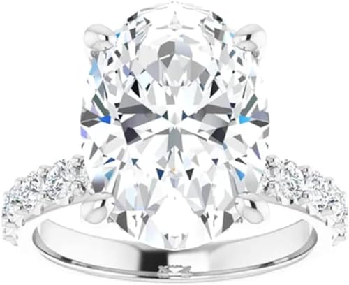 JEWELERYIUM 6 CT Oval Cut Colorless Moissanite Engagement Ring, Wedding/Bridal Ring Set, Solitaire Halo Style, Solid Sterling Silver Vintage Antique Anniversary Promise Ring Gifts for Her2