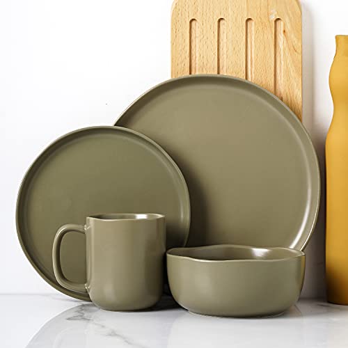 Stone Lain Tom Stoneware Reactive Glaze Dinnerware Set, 16-Piece Service For 4, Olive #TOP1