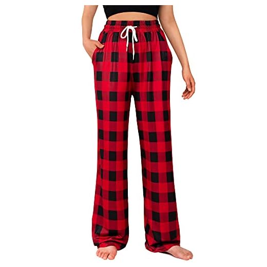 Alimens & Gentle Women's Pajama Pants Buffalo Plaid Bottoms Cotton Stretch Sleep Pant with Pockets Sleepwear black&red Large