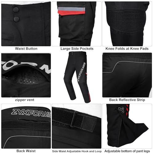 Motorcycle Pants for Men Riding Gear with CE Armor All Season Black by Zyxformis - Image 4