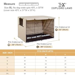 Explore Land 48 inches Dog Crate Cover - Durable Polyester Pet Kennel Cover Universal Fit for Wire Dog Crate (Light Tan) Explore Land 48 inches Dog Crate Cover – Durable Polyester Pet Kennel Cover Universal Fit for Wire Dog Crate (Light Tan)