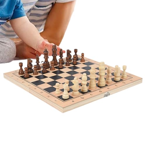 Gifyym - Juego de ajedrez de madera plegable con piezas - Juego de mesa portátil para aprendizaje familiar y entrenamiento competitivo