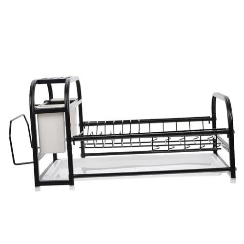 ULTECHNOVO 1 Pieza Organizador de Platos escurreplatos Inoxidable drenar Estante de Secado de Platos Largo Bol Estante de Almacenamiento de Cocina portavoz Bandeja de Almacenamiento Negro