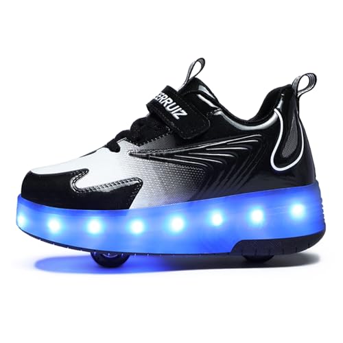 LED Light Up Roller Shoes 2 Wheeled Skate USB Chargable Sneaker Shoes for Kids Size 6 Big Kid