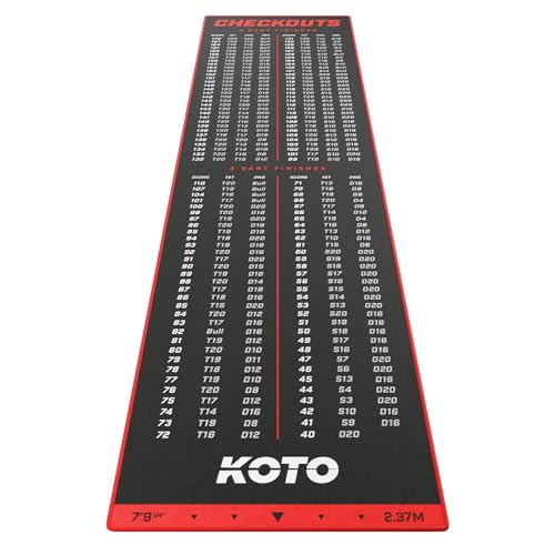 KOTO - Dartteppich Mit Abwurflinie Checkout Rot, 237x60cm Dartmatte, Mit Score-Indikation