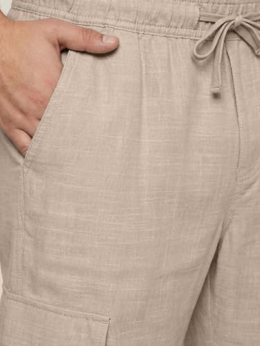 Image of Urbano Plus Men's Straight Fit Linen Cargo Pants with 6 Pockets