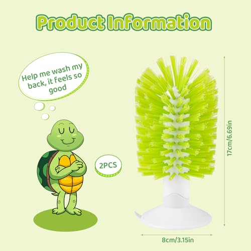 Image of 2pcs Turtle Brush with Suction Cup, Tortoise Shell Cleaning Scrub, Pet Back Mud Bristle Cleaner, Exfoliate Scrubber Scratcher, Aquatic Aquarium Tank Toy Accessories, Kitchen Sink Wine Bottle Glass