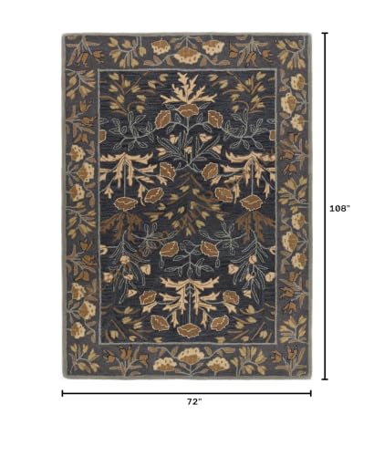Image of Restoration and Renovation Handmade Floral Adeline Beige /Blue Tulips Traditional Crafted Wool Area Rug for Living Room Bedroom and Kitchen (Charcoal Blue-Gray, 6' x 9')