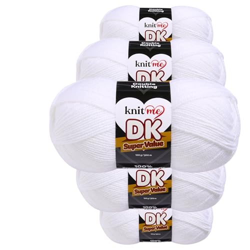 Knit Me DK Double Knitting Yarn Hypoallergenic Acrylic 5X 100g (White)