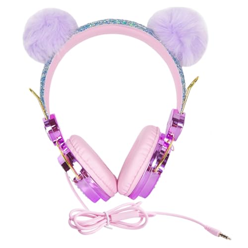 Auriculares infantiles de diadema color púrpura con micrófono y cable resistente de ABS