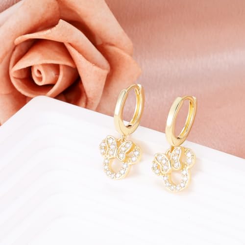 Sterling Silver Mouse Earrings, Sparkling Cubic Zirconia Bow Mouse Hoop Earrings, Hypoallergenic Cute Jewelry Gifts for Women Daughter Granddaughter Niece4