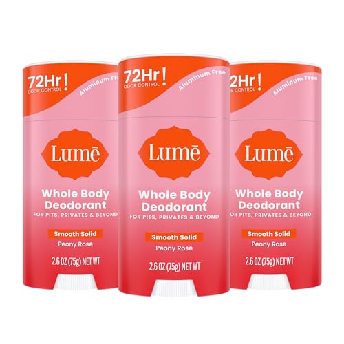 Image of Lume Whole Body Deodorant - Smooth Solid Stick - 72 Hour Odor Control - Aluminum Free, Baking Soda Free and Skin Loving - 2.6 Ounce (Pack of 3) (Peony Rose)