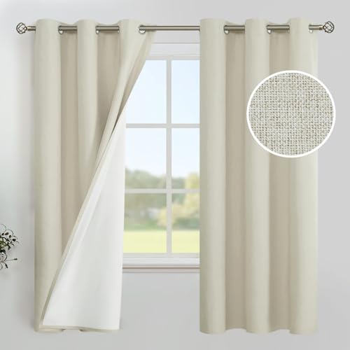 Image of YoungsTex Linen Blackout Curtains 63 Inch Length, Rustic Room Darkening Drapes with Grommet Thermal Insulated Privacy for Living Room Window, Stone, 2 Panels, 42 X 63 Inch