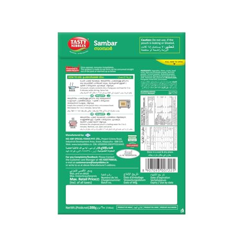 Image of Tasty Nibbles Ready to Eat Tiffin Sambar 200g [Pack of 6] | Open Heat & Eat|No Added Preservatives & Chemicals|Japanese Retort Technology