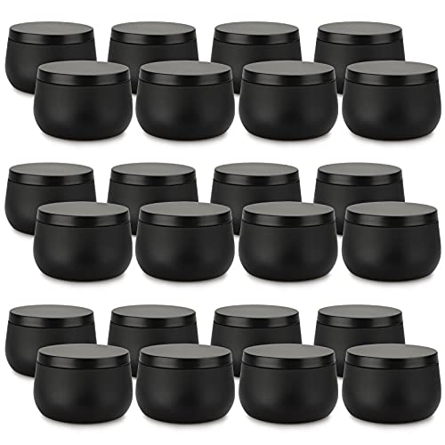 Candle Tin 24 Piece, 8 oz, Candle Containers with Lid, Black Candle Jars for Candle Making, DIY Candle Can Tin Bulk Candle Making Party Supplies