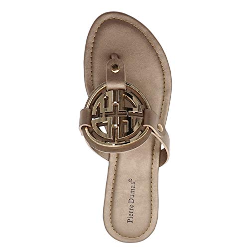 Image of Pierre Dumas Women's Medallion Vegan Slide Thong Flip Flop Flat Sandal