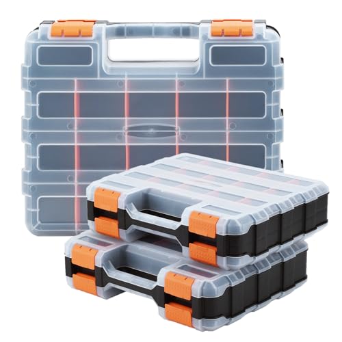 2-Piece Set Large Double Side Hardware Tool Boxes, Small Multi Tool Box Set Storage Hardware Nail And Screw With Removable Plastic Dividers For Nails, Bolts, Screws, Beads, Crafts