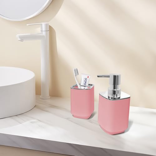 2Pack Light Pink Bathroom Accessories Set, Bohemian Bathroom Sink Set, Contain Soap Dispenser, Toothbrush Holder, Bathroom Toothbrush Holder Set - Thumbnail 6