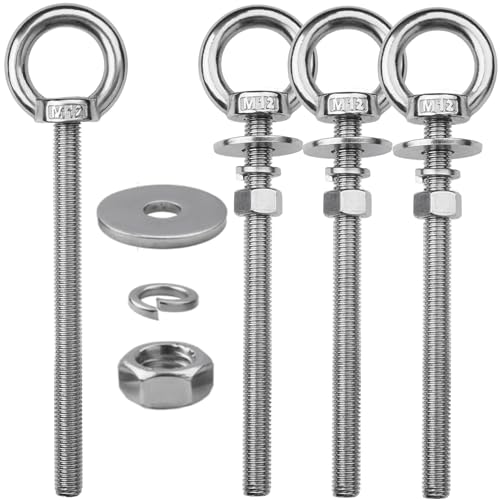 Image of 4 Pack M12 Stainless Steel Eye Bolts with Nuts, 1 /2 inch x 6 inch Eye Bolts | 304 Stainless Steel Eye Bolt,Eye Bolts Heavy Duty for Hang Tie Down Outdoor,1 /2 eye bolts with nuts,m12 eye bolts
