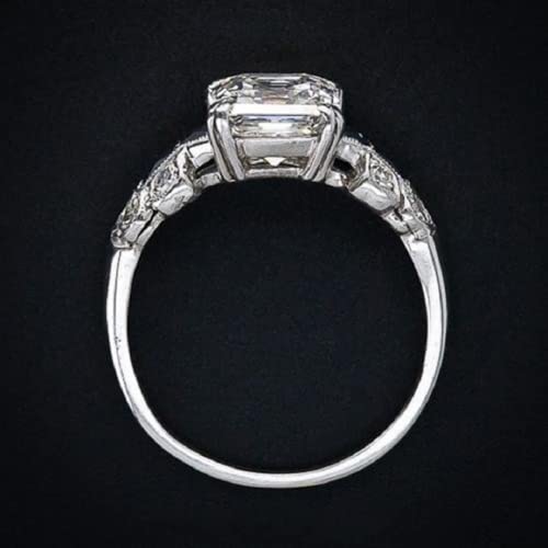 Vintage 2.45ct White Topaz Ring Irregular Trapezoid Sodium Topaz Sapphire Ring Eternity Engagement Wedding Band Ring for Women Size 6-103