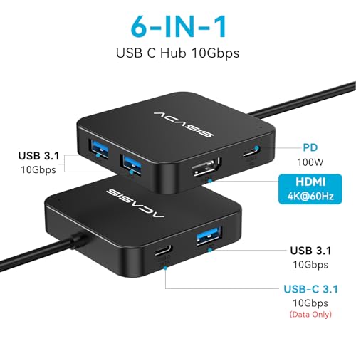 image for ACASIS USB C Hub 10Gbps, 6-in-1 Multiport Adapter with 4K 60Hz HDMI, 1