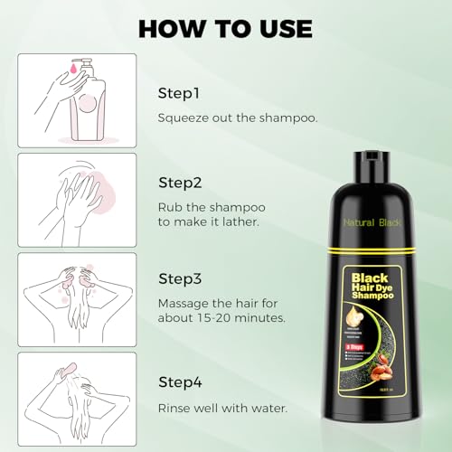 KAISASA Black Hair Dye Shampoo 3 in 1，Argan Natural Herbal Formula Hair Color Shampoo Covers Gray Hair for Women and Men (16.9 fl.oz Black)