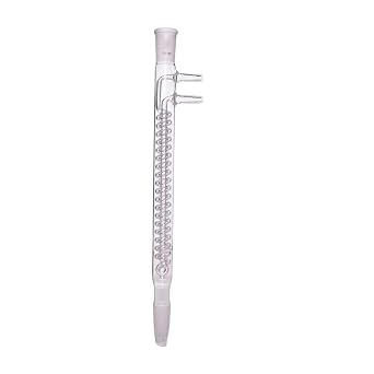 Borosilicate Glass Reflux Condenser with 24/40 Joints and 10mm Hose Connections 225mm Coil Length Large Cooling Capacity