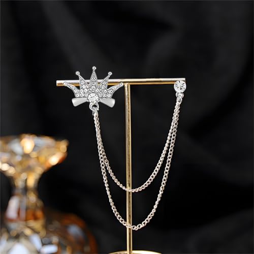 Image of 2PCS Crystal Hanging Chain Brooch Suit Pin for Men Women Vintage Crown Cross Star Diamond Broochs Gold and Silver Wedding Brooch for Clothes Dress Hats Bags Accessory