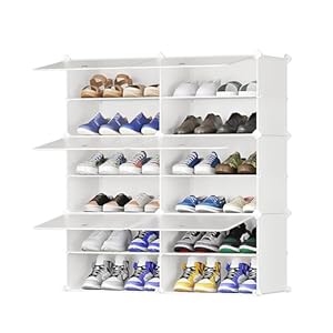 JOISCOPE Schuhschrank, DIY Kunststoff Staubdicht Tragbare Schuhschrank, Modulare Schuhschrank für Flur, Schlafzimmer, Wohnzimmer, Eingang, Weiß mit Transparenter Tür, 2 * 6