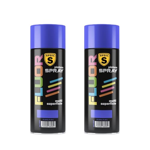 SPSIL Pintura Spray Brillante Azul Fluor pack of 2 400ml Metal Secado RápidoPintura Profesional Interior