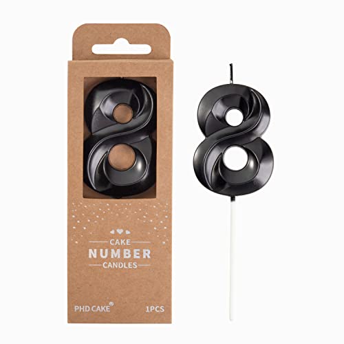 PHD Cake 2.76 Inch Diamond Black 8 Number Birthday Candles for Party Celebration