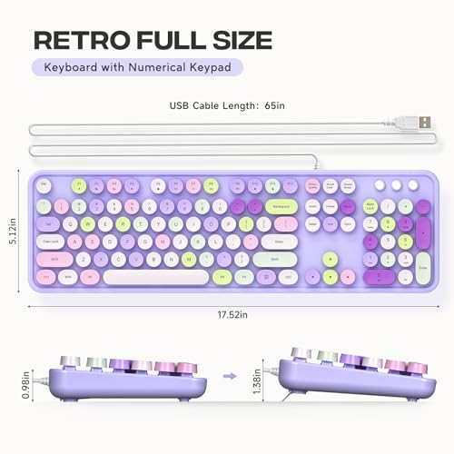 Image of Atelus Computer Wired Keyboard, Plug Play USB Full-Size Keyboard with Large Number Pad, Caps Indicators, Foldable Stands, for Windows 7 /8 /10 PC Laptop (Purple Colorful)