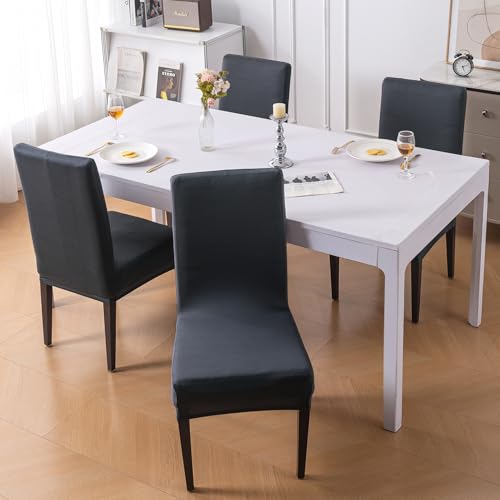 Image of HOKIPO 'SereneSolids' 140 GSM Polyester Blend Dining Chair Cover Set of 4, Grey (AR-6246-GRY)