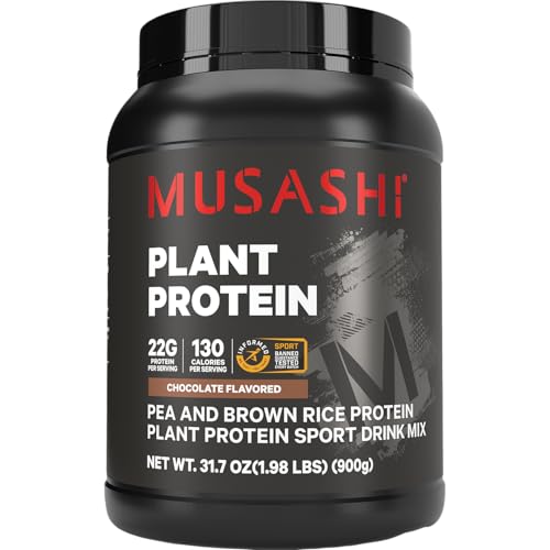 Image of Musashi Plant Protein Powder, Chocolate, 900g (1.98 lb), Pea, Brown Rice and Chia Protein Blend with BCAAs & L-Glutamine, 23g Protein, 130 Calories per Serving