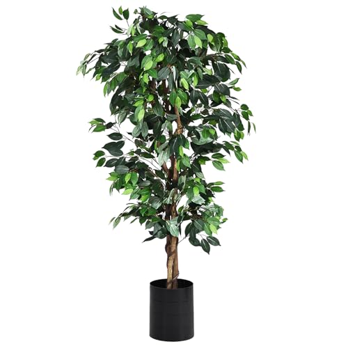 COSTWAY Pianta Finta da Interno da 180 cm, Albero Ficus Artificiale Elegante in Vaso, Pianta Artificiale per Salotto, Camera da Letto e Balcone