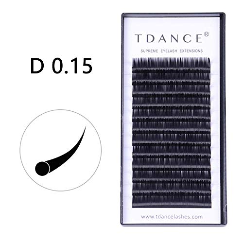TDANCE Premium D Curl 8-18mm Semi Permanent Individual Eyelash Extensions 0.15-0.16mm Thickness False Mink Silk Volume Lashes Extensions Professional Salon Use(D,0.15,16mm)