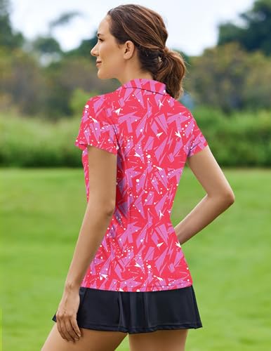 Image of PINSPARK Womens Golf Shirt Short Sleeve Polo V-Neck Quick Dry Tennis Tops | Moisture-wicking Breathable Fabric, Classic Collar, Slim Fit, Ideal for Golf Tennis Pickleball Casual