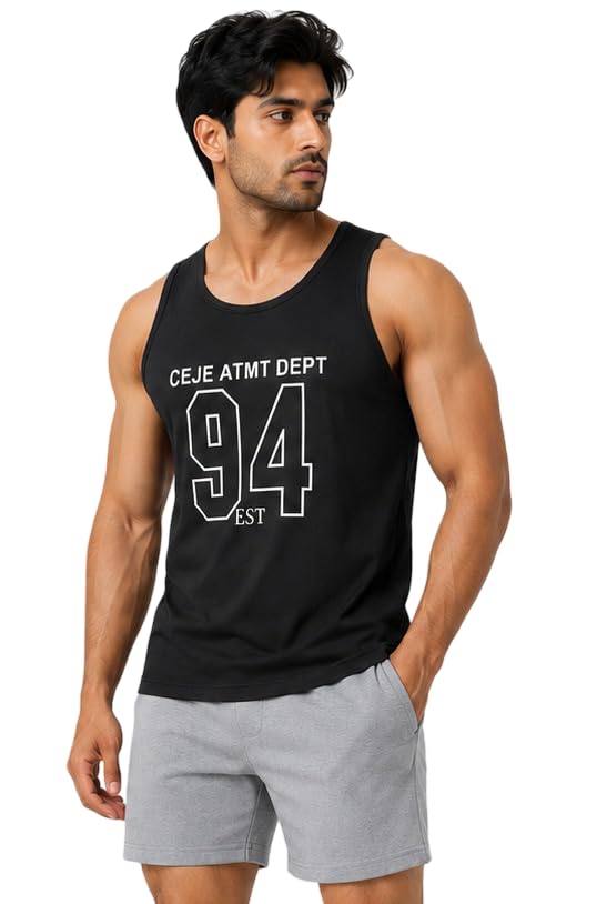 Men's Black Gym Vest | Sleeveless Summer Tank Top | Regular Fit Sports Vest | Workout, Running, Swimming, Beach, Streetwear & Casual Wear-picture-50