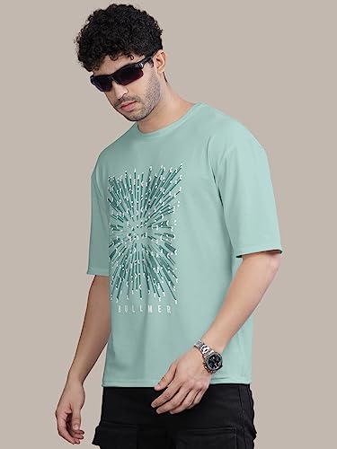 Image of BULLMER Trendy Front and Back Printed Oversized Round Neck T-Shirt for Men - Pack of 2