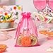 Hopttreely 100pcs Organza Drawstring Gift Bags, 4 x 4.72 inch Mesh, Hot Pink Satin Pouch Wedding Party Favor Bags