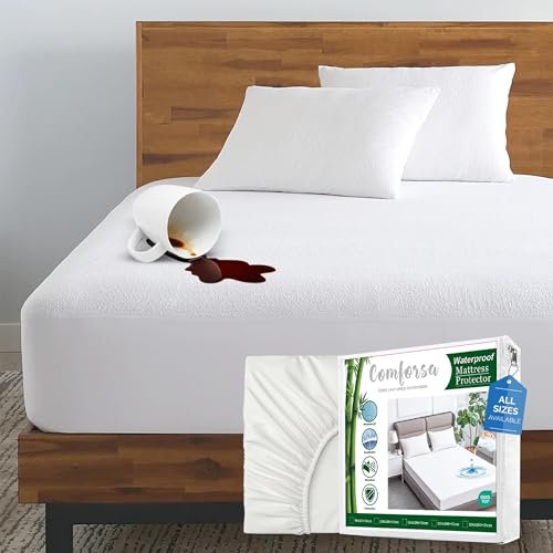 Waterproof Mattress Protector King Size Fitted with Stretchable Pockets Machine Washable Cotton Premium Terry Mattress Cover 200 GSM Breathable (King (180x200x30)