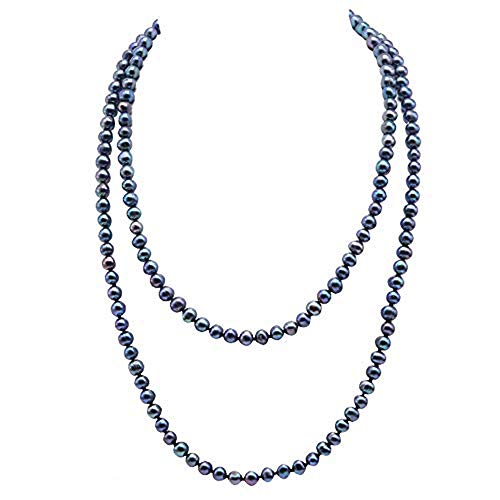 JYX 7-7.5mm Round Black Freshwater Pearl Necklace Sweater Necklace 48