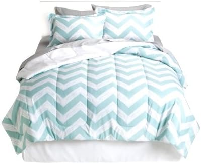 Modern Mint Chevron Zig Zag Full Bed in a Bag & Home Style Exclusive Sleep Mask (9 Pc Bundle)