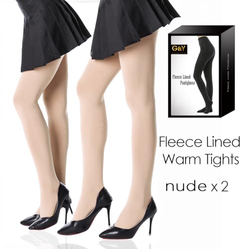 Image of G&Y 2 Pairs Fleece Lined Tights for Women - 100D Opaque Warm Winter Pantyhose