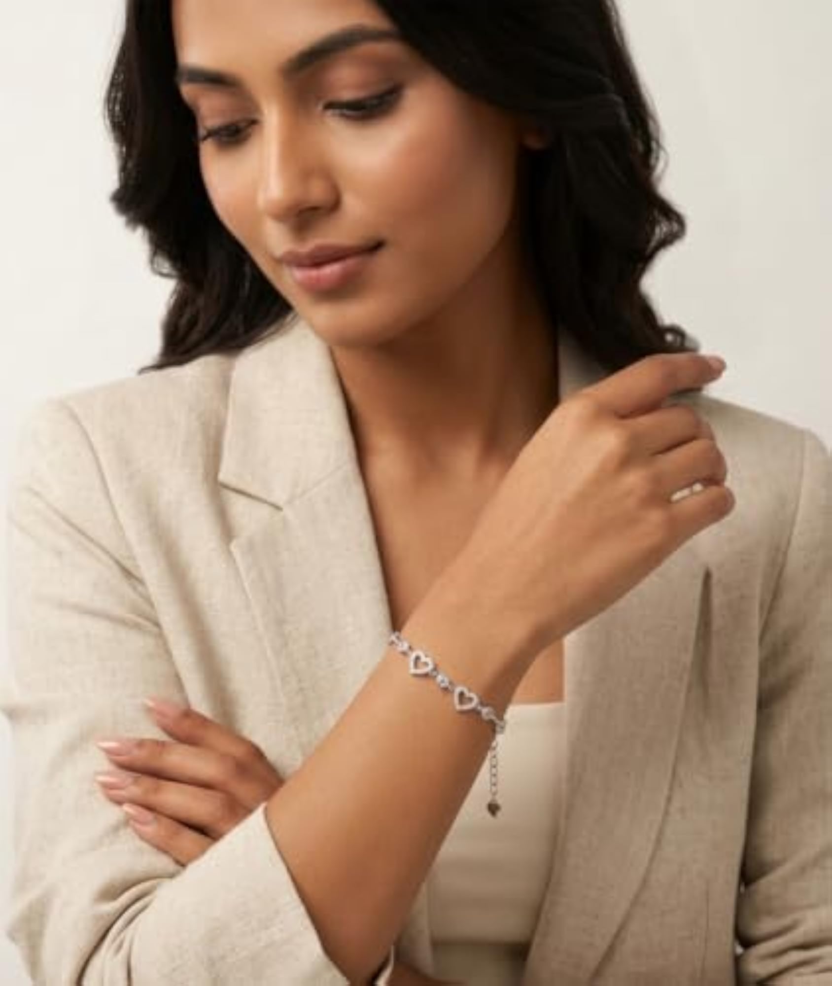 Women's 925 Sterling Silver Heart Chain Bracelet with CZ