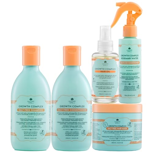 Nature Spell Growth Complex Haircare Set of 5 - Shampoo & Conditioner, Hair Growth Oil, Hair Mask & Leave-in Conditioner