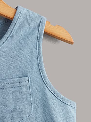 Floerns Boy's 3 Pcs Sleeveless Crew Neck Pocket Casual Solid Tank Top Blue Green Multi 5Y #TOP3