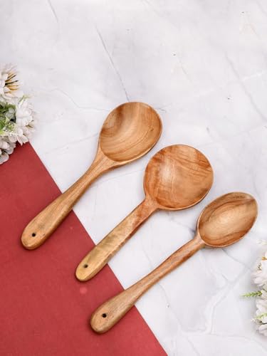 Image of Sanjeev Kapoor by OGGN Handmade Wooden Spoon Spatula Set of 3, Neem Wood Spoons N Spatulas Combo, Non-Sticky Ladles, Palta, Turner, Pasta Serving Spoon for Flipping, Frying, Serving Food (Pack of 3)